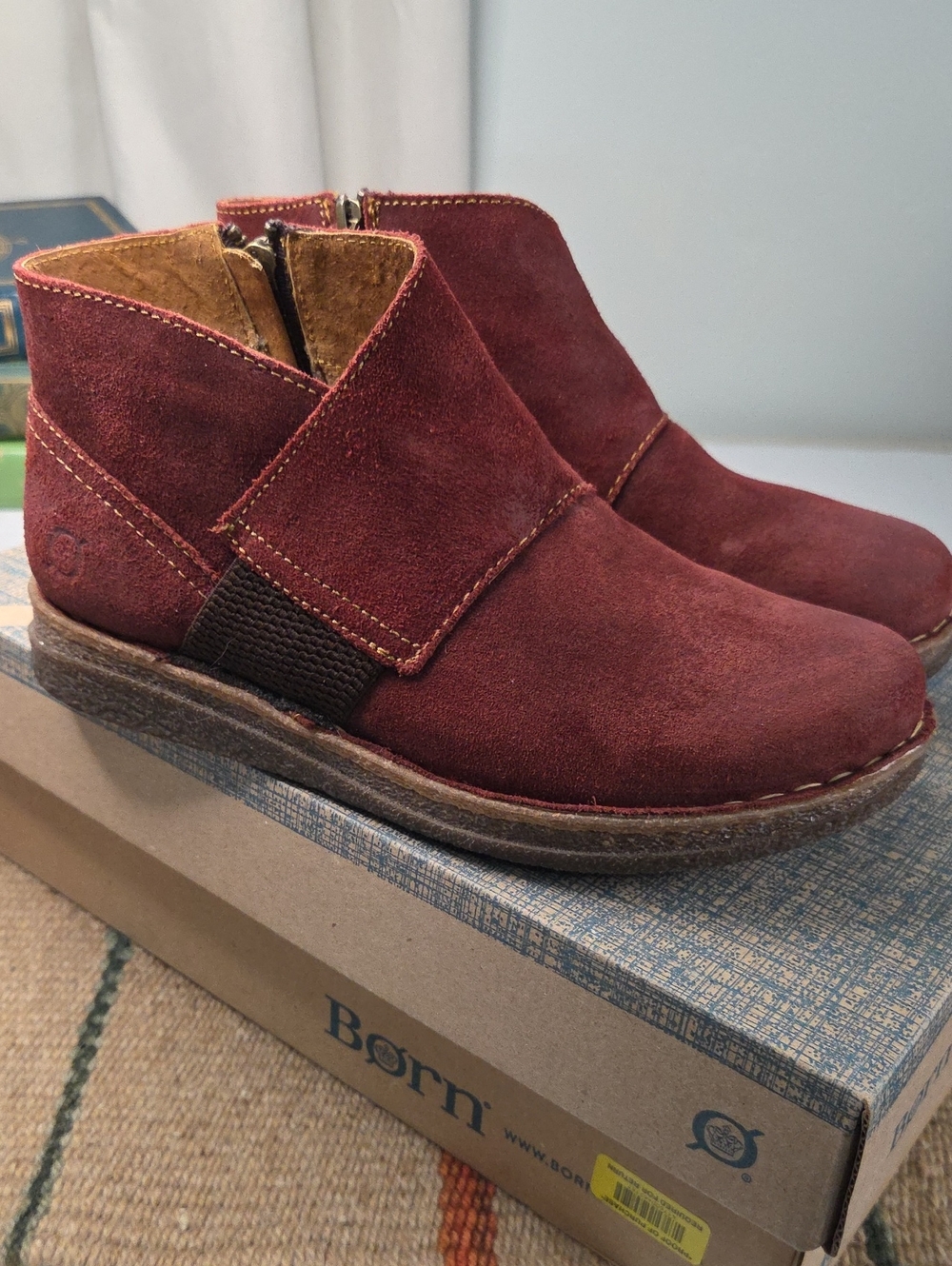 Born Womens Wine Suede Ankle Boots